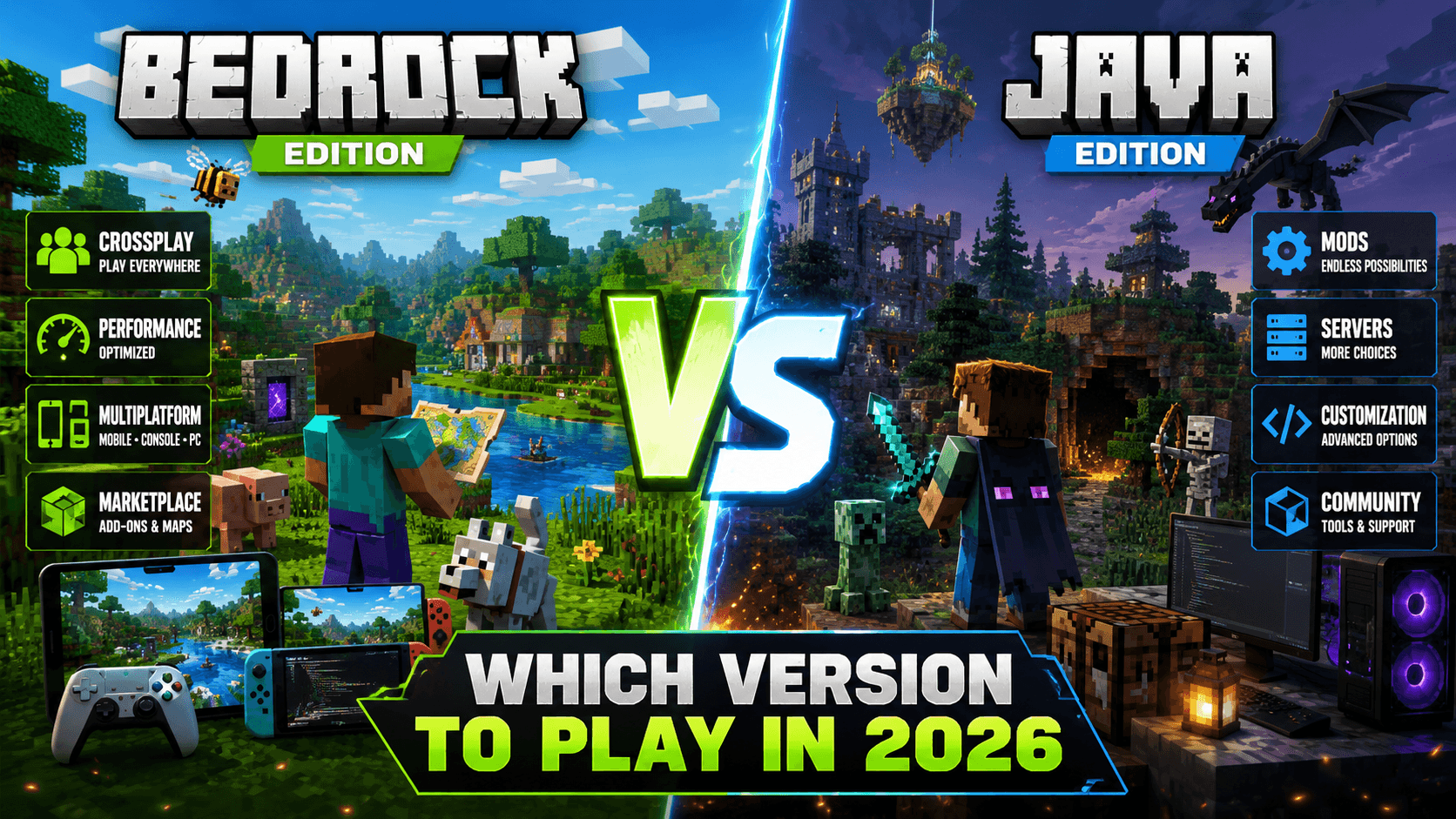 Minecraft Bedrock vs Java เลือกเวอร์ชันไหนเล่นสนุกกว่าปี 2026